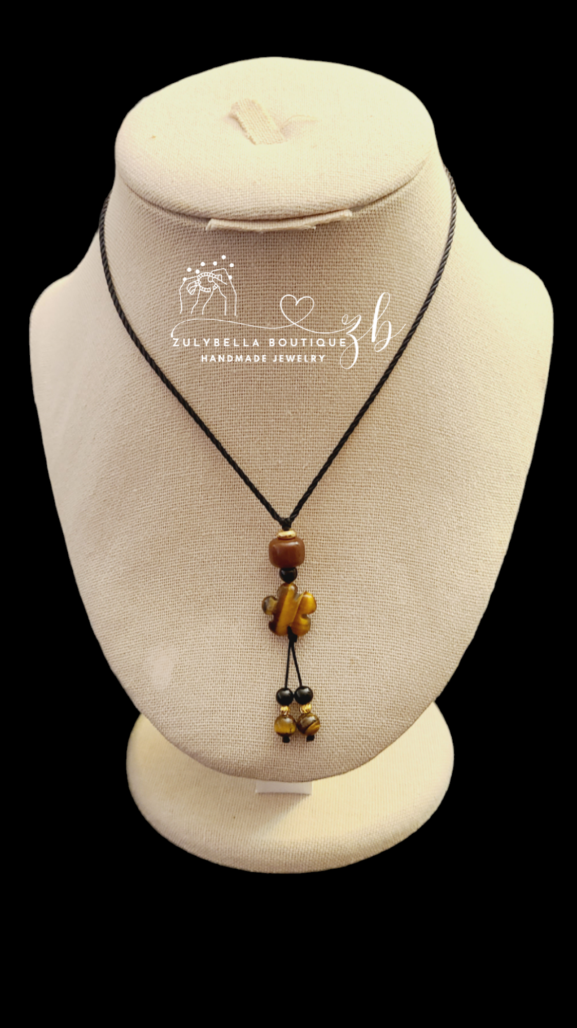 Cord Necklace- Bodhi Bead and Tiger Eye Flower.