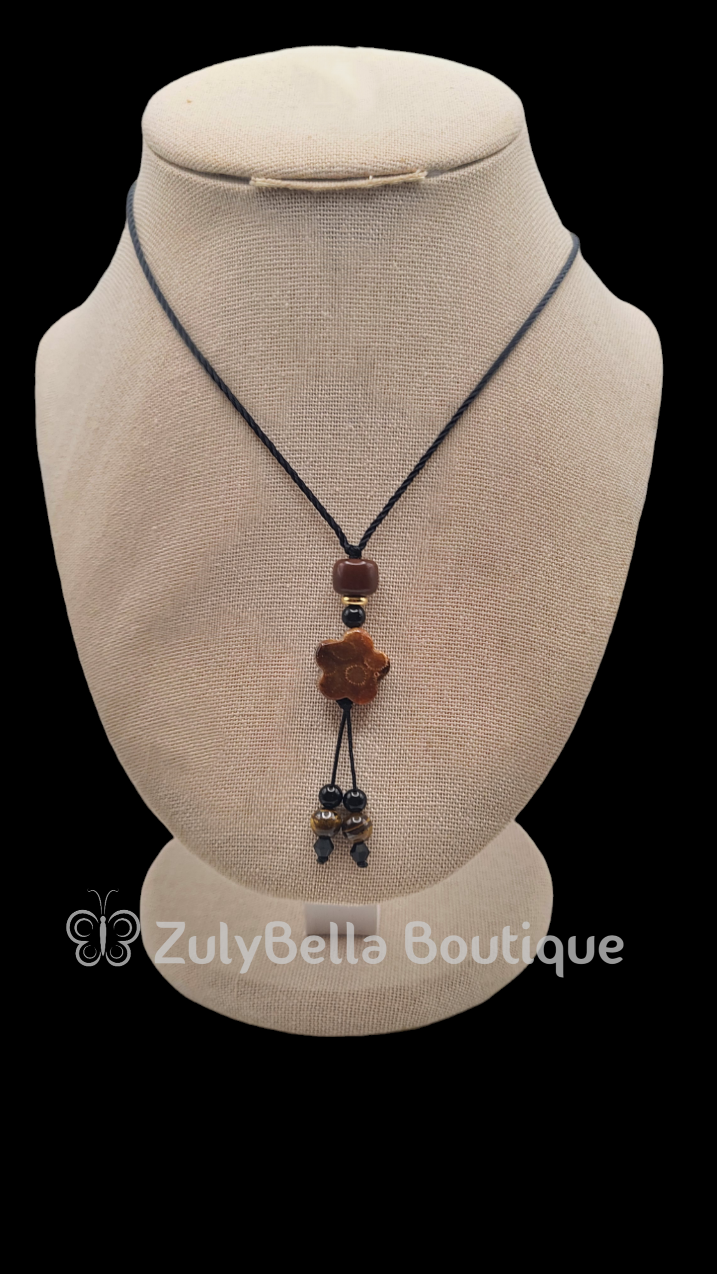 Coral Fossil Jade- Adjustable Slider-  Cord Necklace.