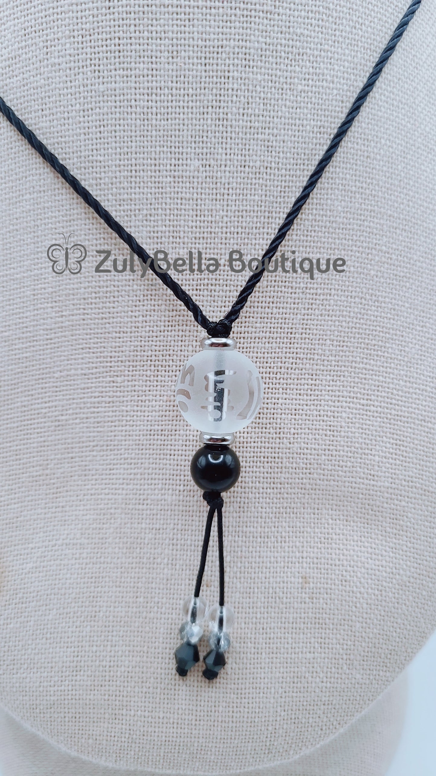 Frosted Mantra- Adjustable slider- Cord Necklace