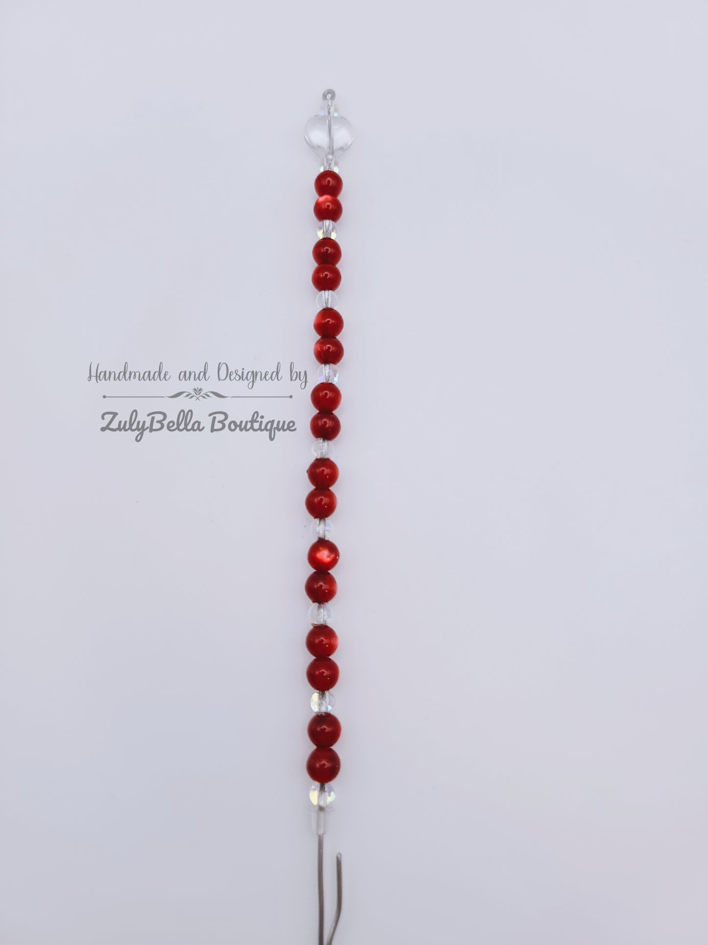 Beaded Bracelet Helper- Red Imitation Cat eye with Heart.