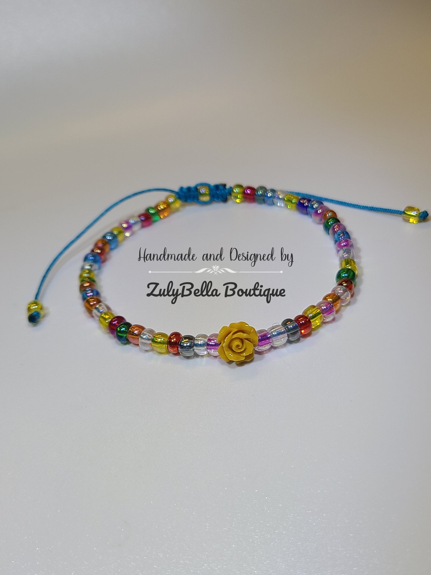 Seed Beads Adjustable Cord Bracelet - Yellow Rose