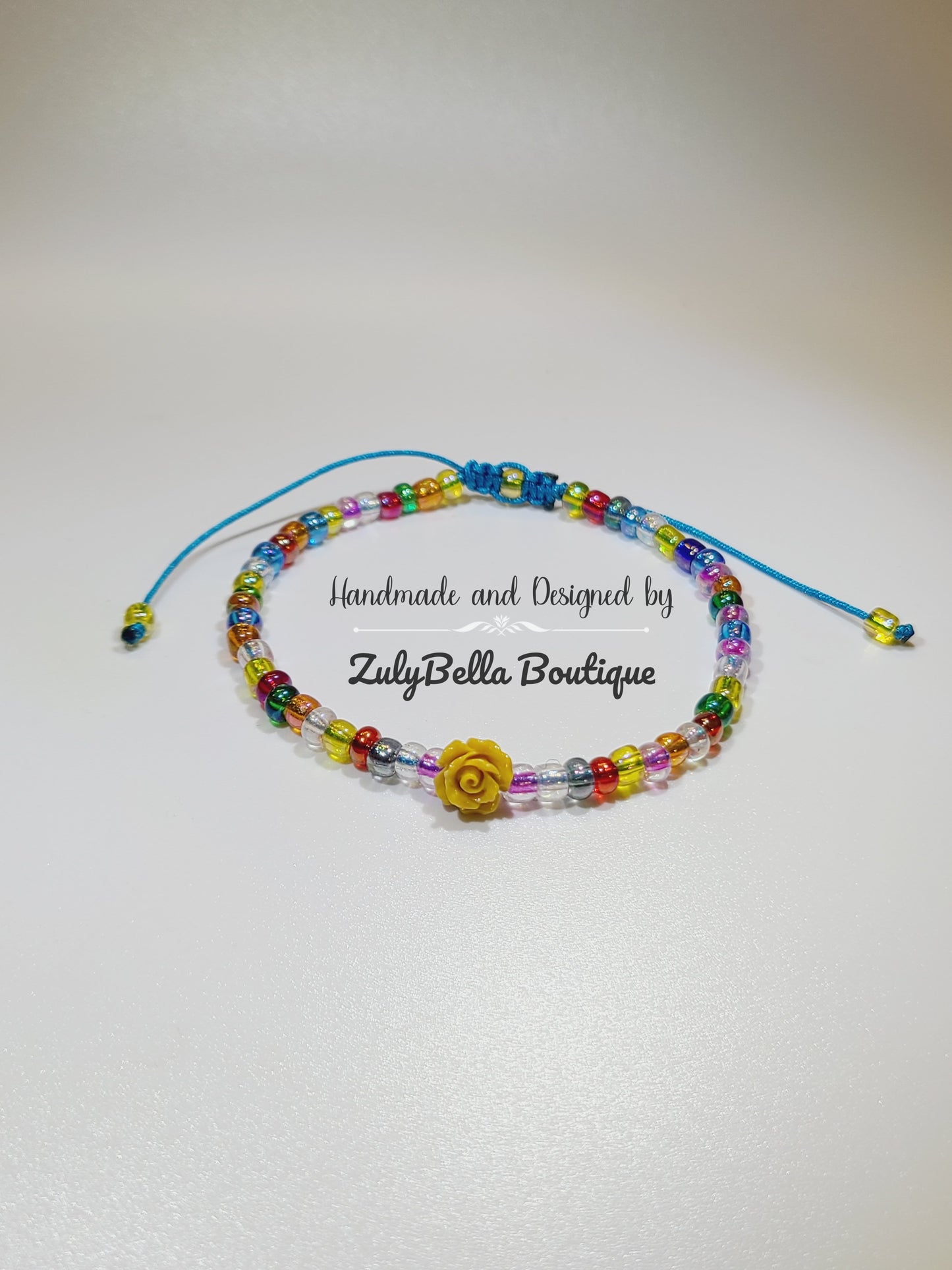 Seed Beads Adjustable Cord Bracelet - Yellow Rose