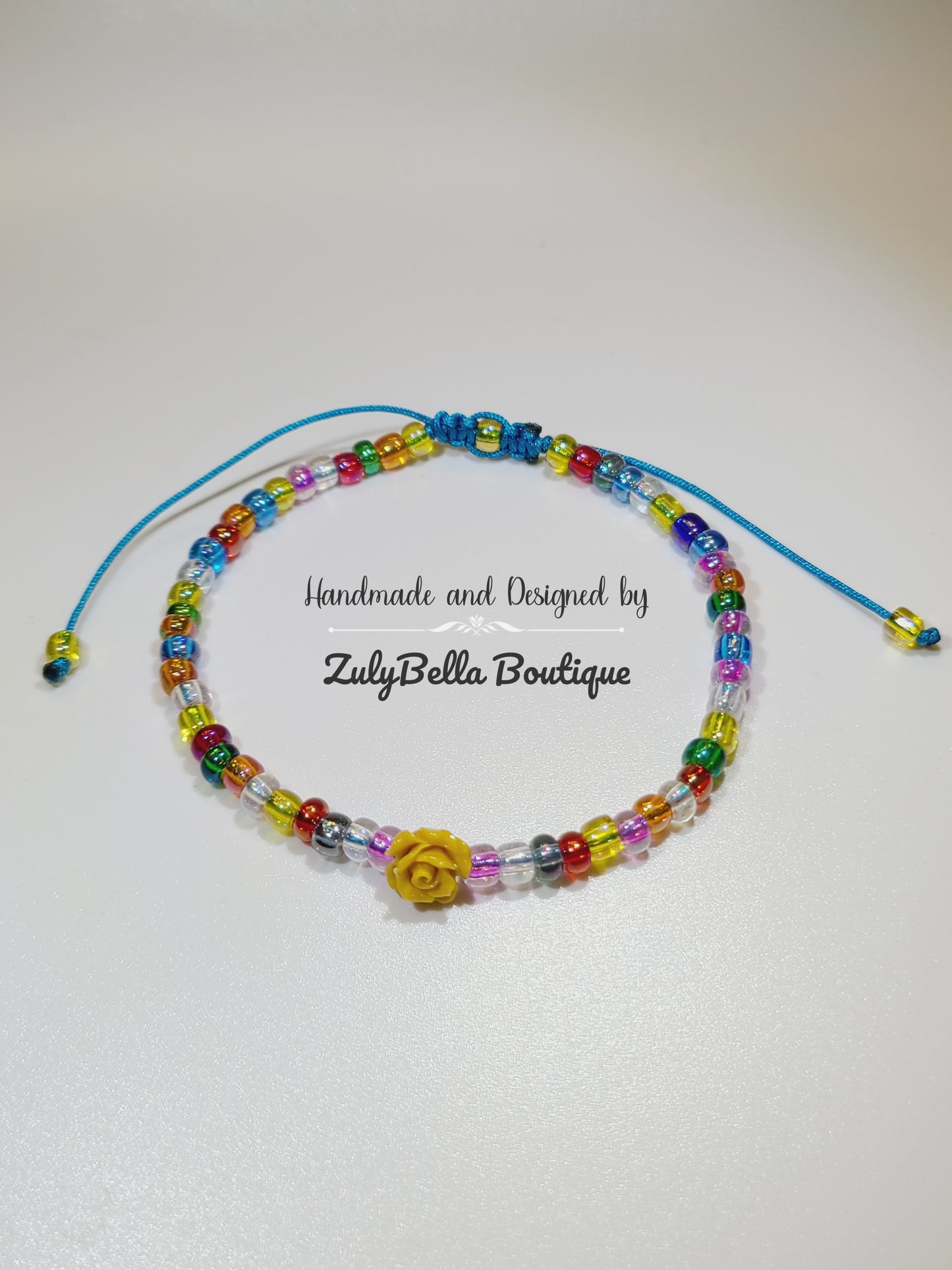 Seed Beads Adjustable Cord Bracelet - Yellow Rose