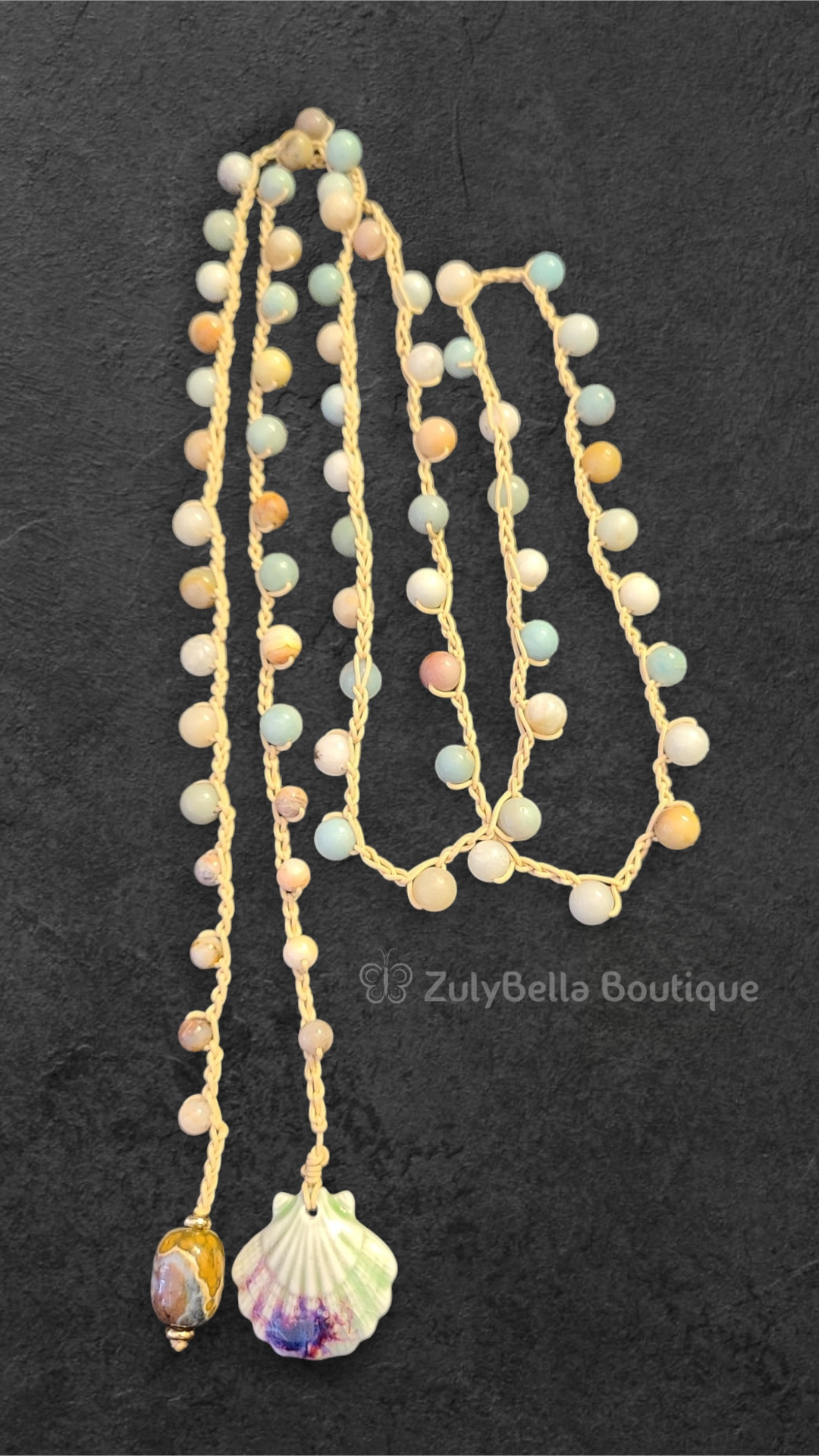 Amazonite Long Crochet Wrap Necklace - Ocean Theme