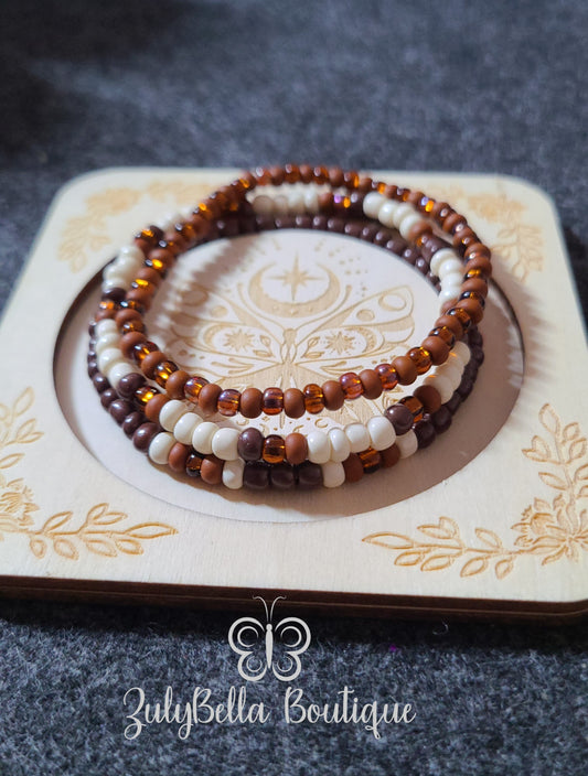 Fall Brown Mix - Glass Seed Bead - 3 piece Bracelet Stack