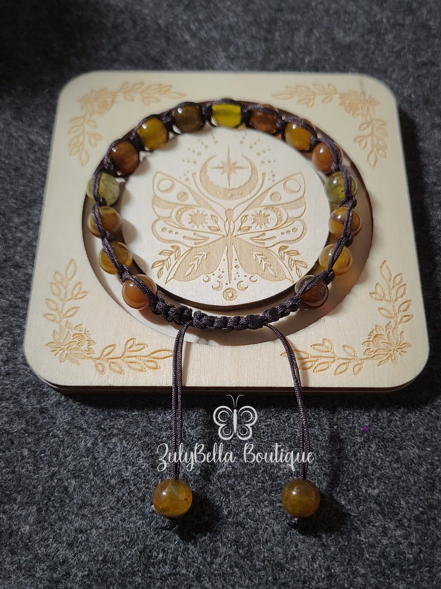 Tea Dragon Natural Gemstone Agate -  Macrame Cord Bracelet with Adjustable Slider.