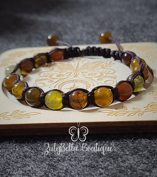 Tea Dragon Natural Gemstone Agate -  Macrame Cord Bracelet with Adjustable Slider.