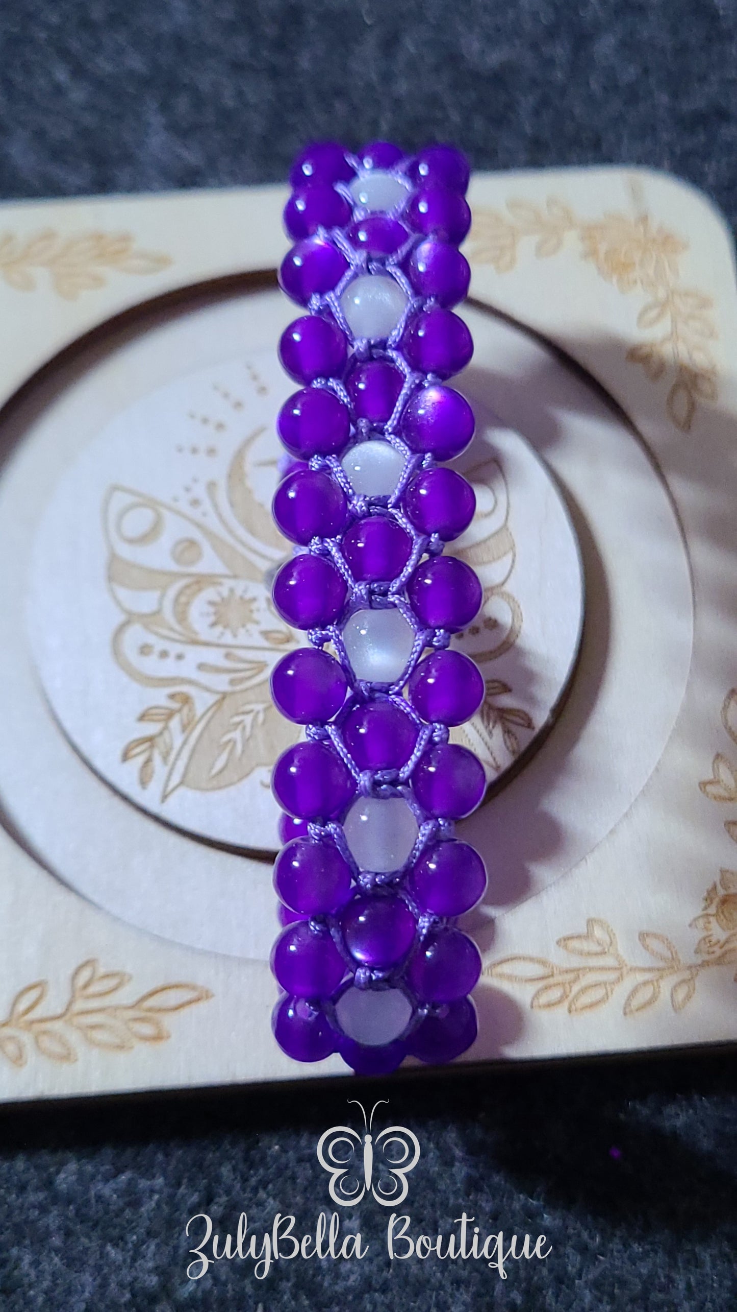 Purple Shambala Macrame Cord Bracelet - Button Closure