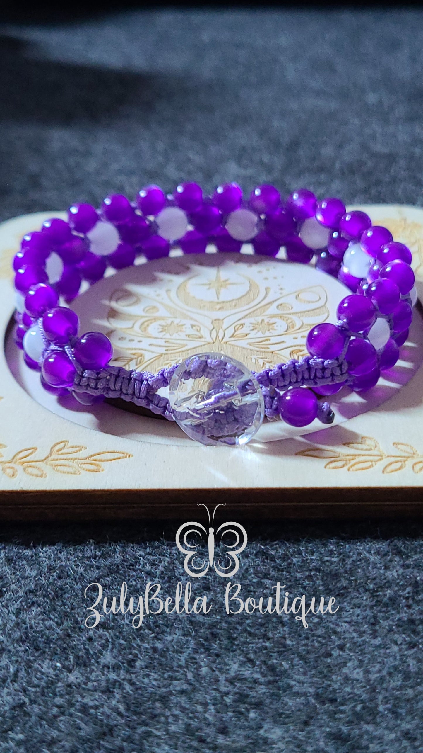 Purple Shambala Macrame Cord Bracelet - Button Closure