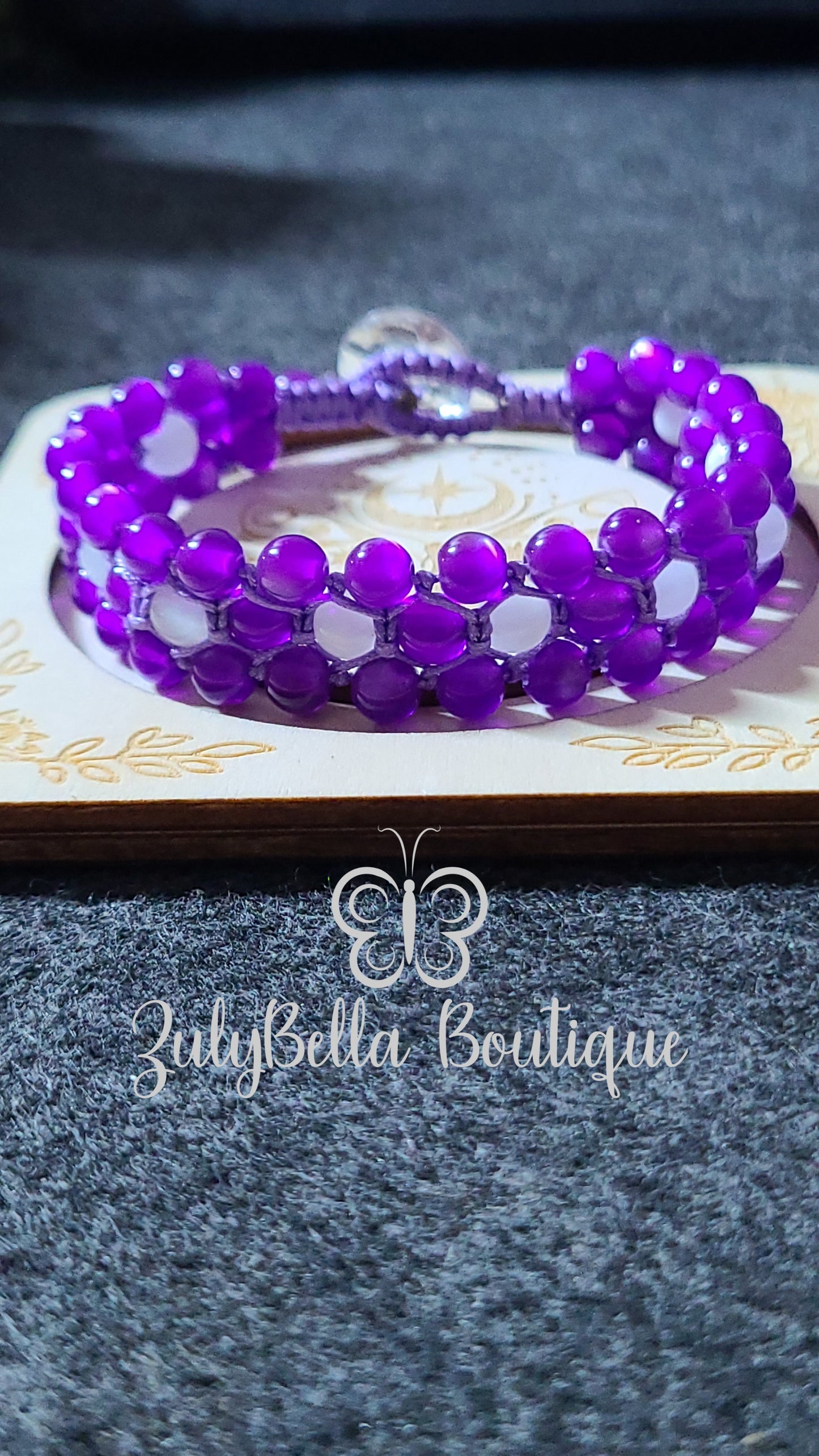 Purple Shambala Macrame Cord Bracelet - Button Closure