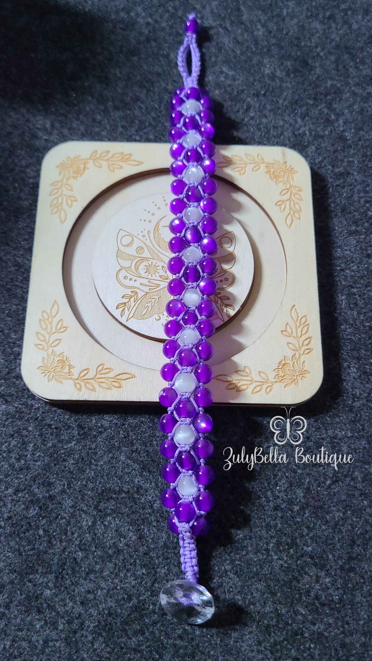 Purple Shambala Macrame Cord Bracelet - Button Closure