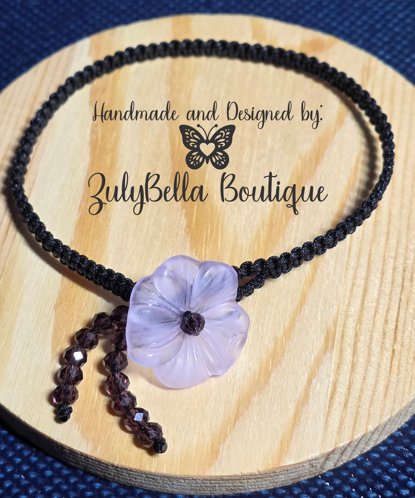 Marcrame Cord Bracelet - Lavendar Frosted Flower Button Closure.