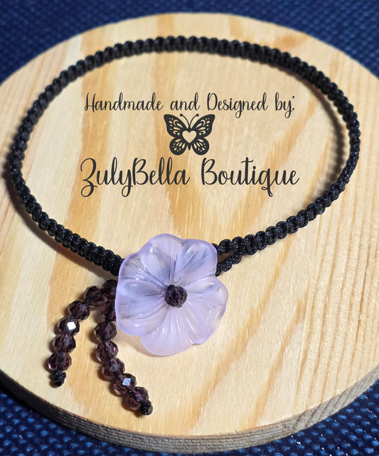 Marcrame Cord Bracelet - Lavendar Frosted Flower Button Closure.