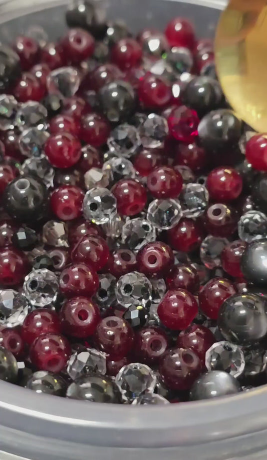 Midnight Crimson Starlight Bead Mix - #6 - 60+grams- with Container