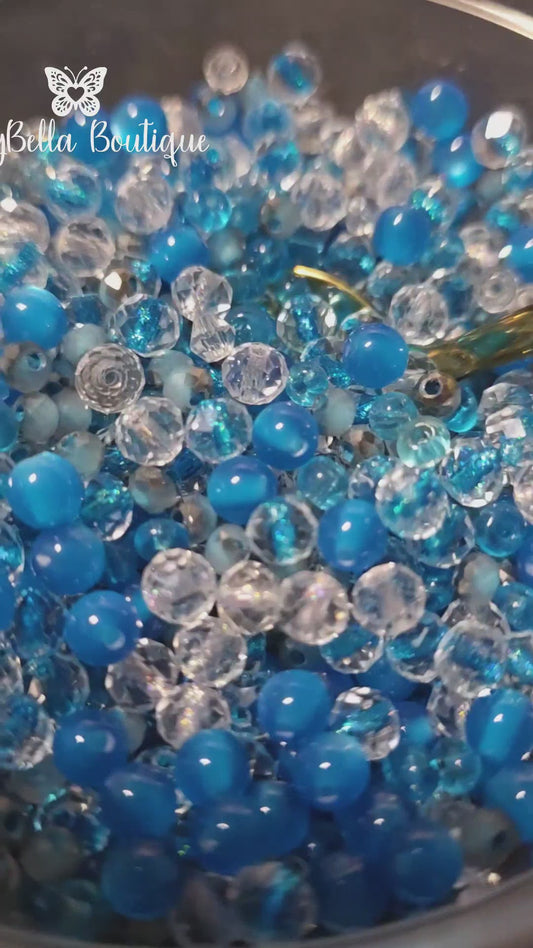 Blue Sparkle Bead Mix - #8 - 60+grams- with Container.