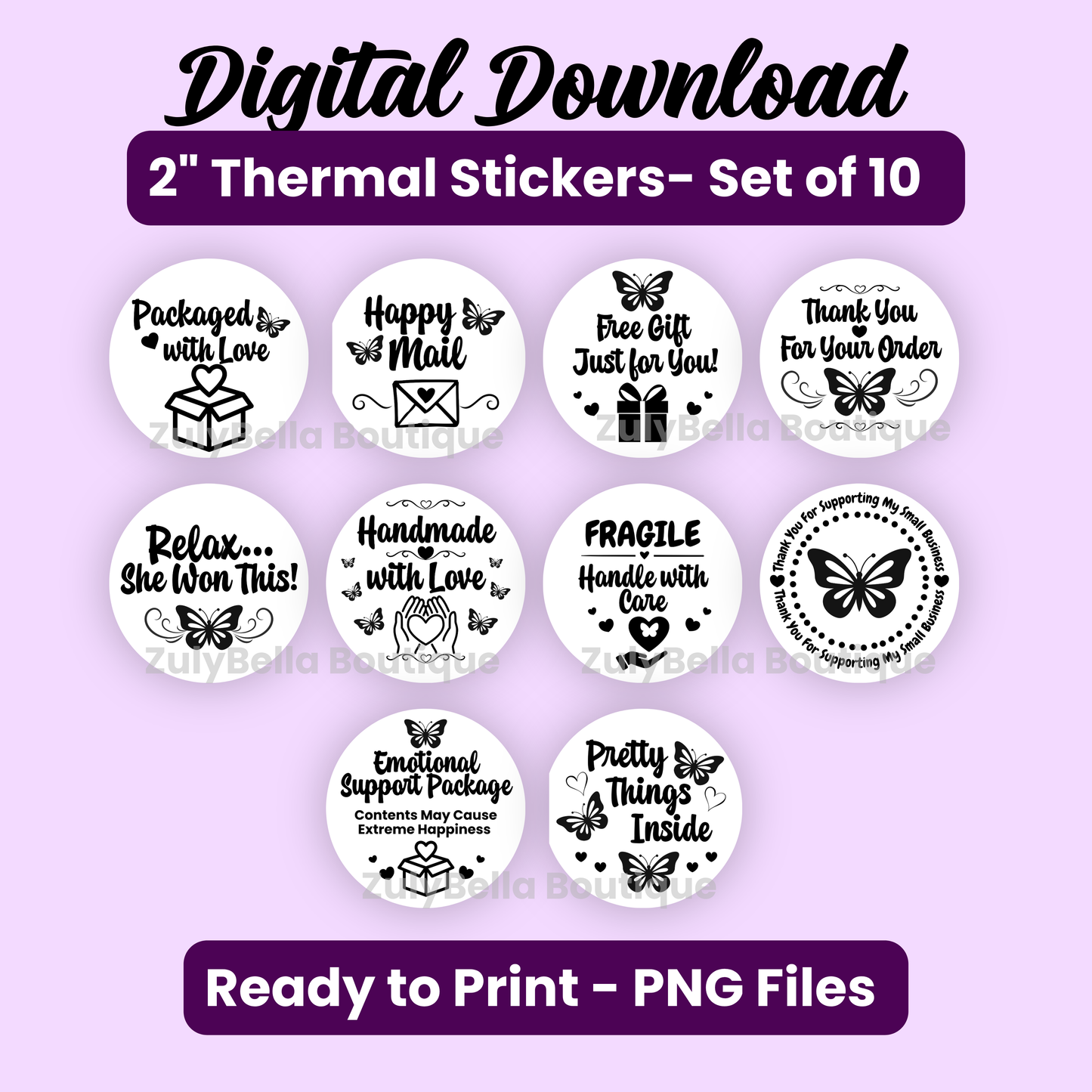Butterfly Sticker Collection | 10 Thermal Sticker PNGs | 2" Round Labels | Digital Download