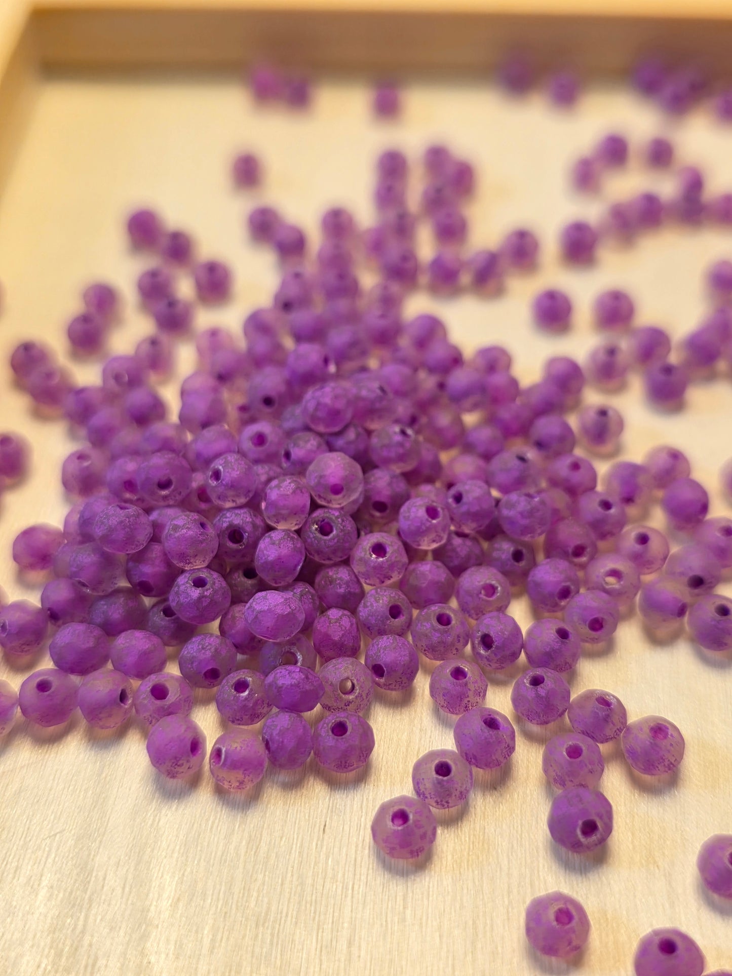 Frosted Purple 4 mm Rondelle Glass Loose Beads
