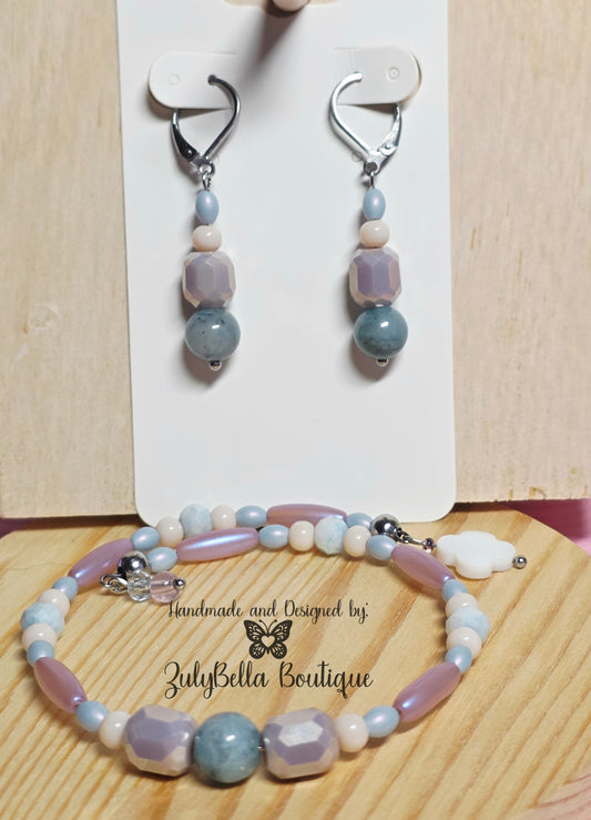 Pastel Memory Wire Bracelet and Earring Jewelry Set