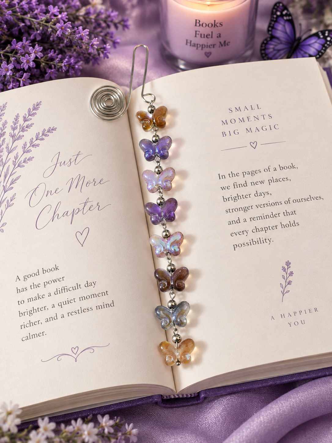 Wire Beaded Dangle Bookmark- Butterflies- Multi-color