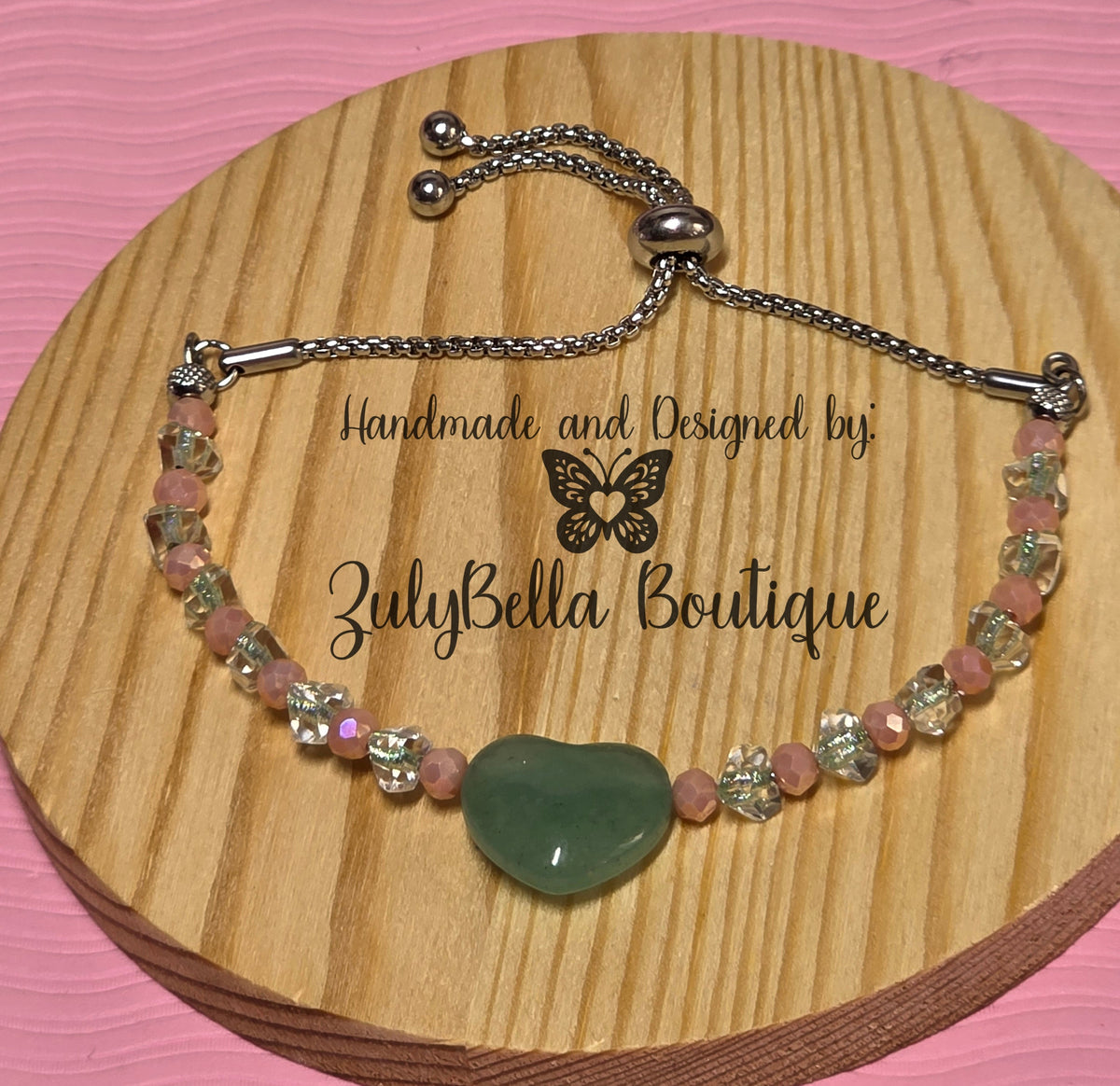 Jade Heart Adjustable Stainless Steel Bracelet