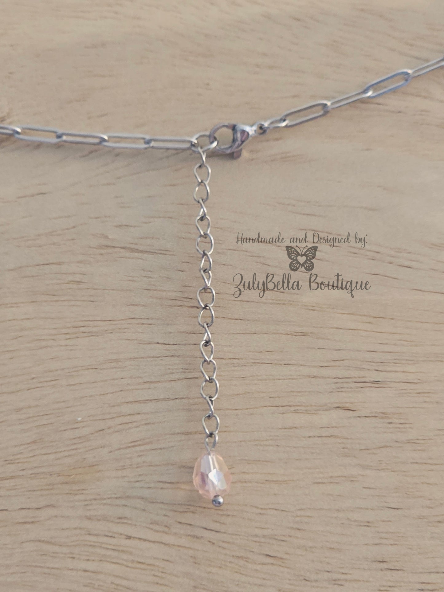Pink Butterfly Stainless Steel Chain Necklace - 18" + 2" Extender