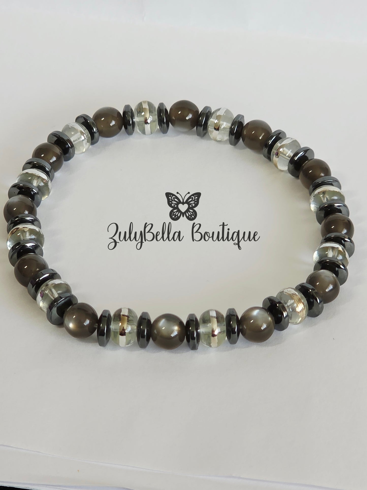 Gorgonia, Glass, and Hematite Stretchy Bracelet