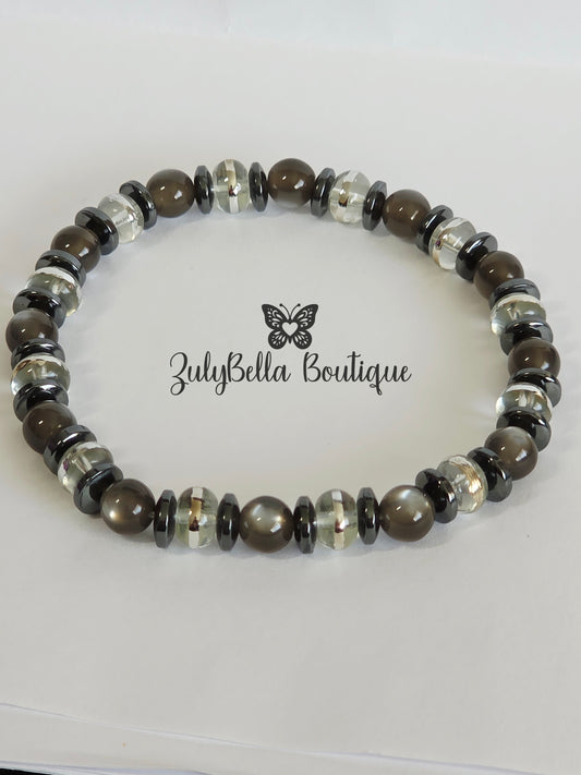 Gorgonia, Glass, and Hematite Stretchy Bracelet
