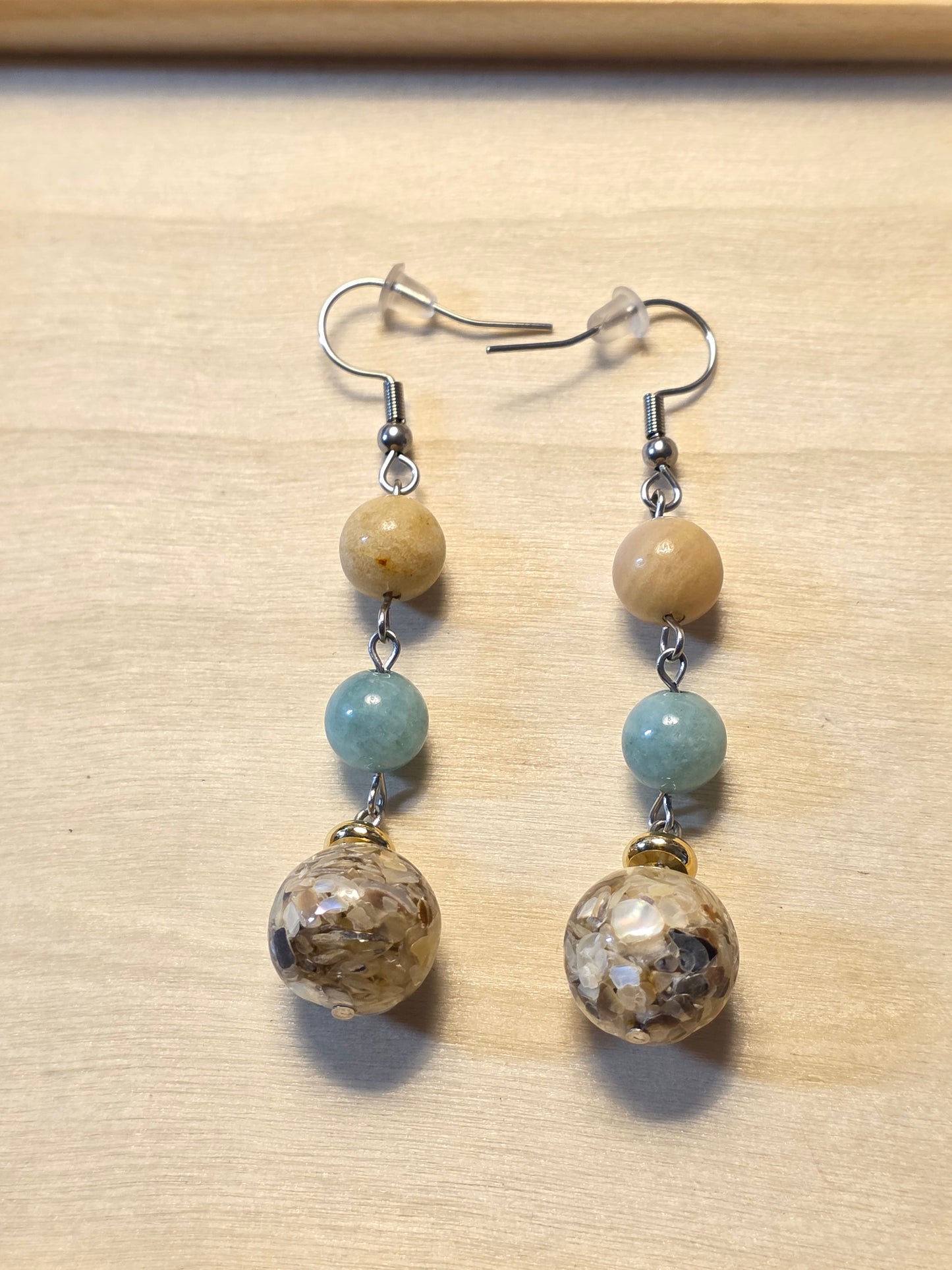 Celeste Jade - Resin Shell  Natural Gemstone Bracelet and Earring  Jewelry Set.