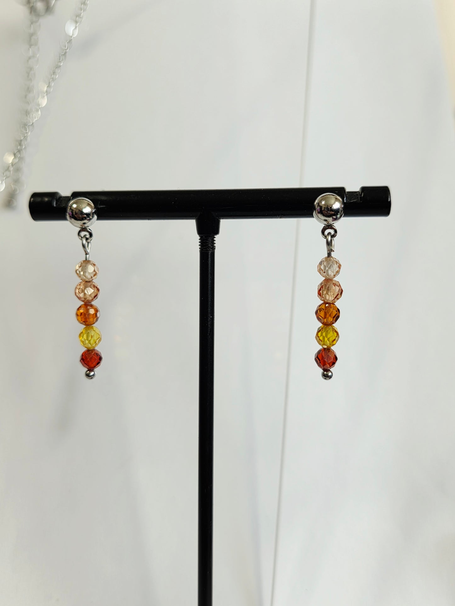 Zircon Dainty Stainless Steel Chain Necklace and Earring Jewelry Set -