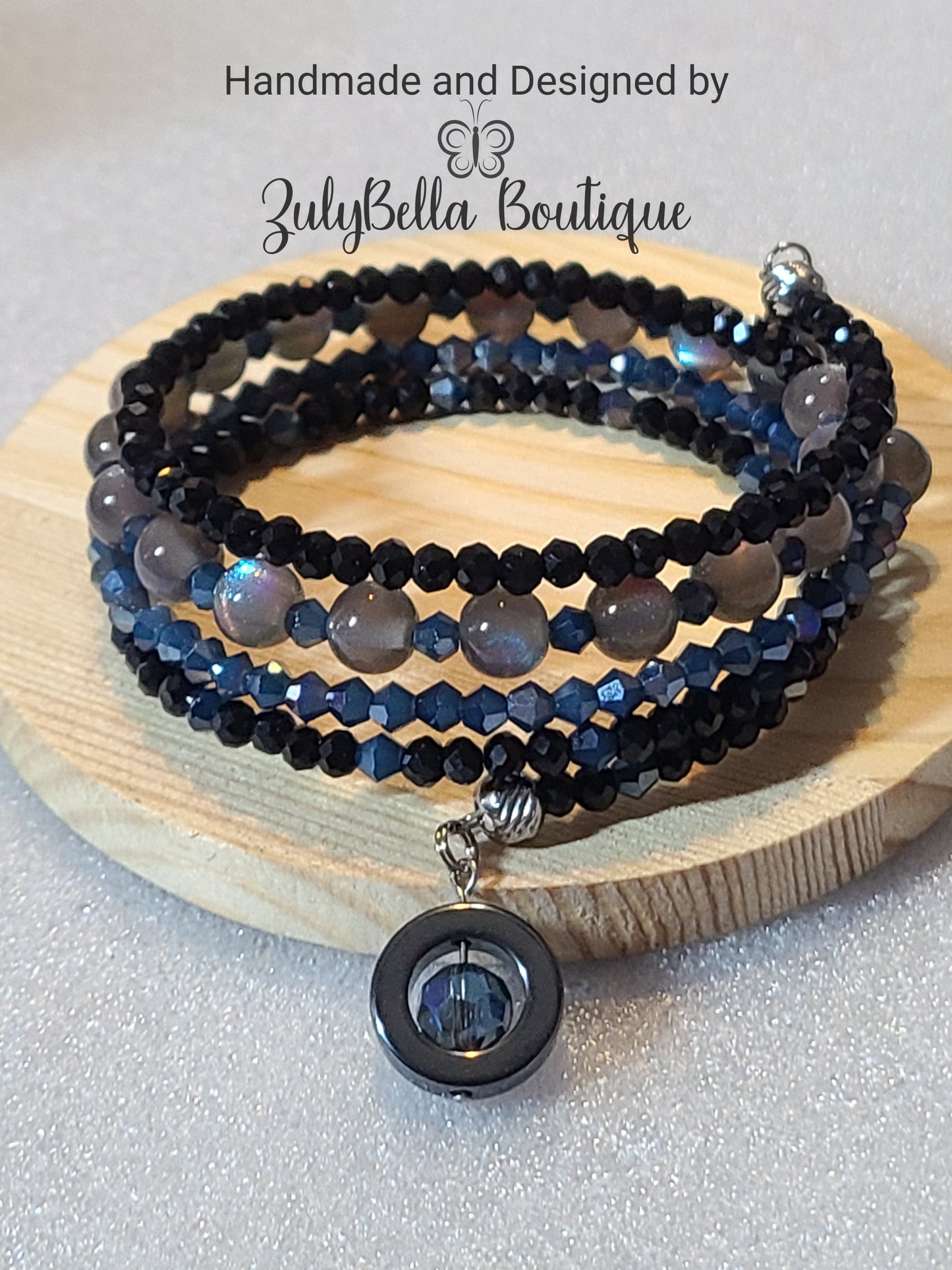 Memory Wire Wrap Bracelet and Earring Set - Denim Blue - XL