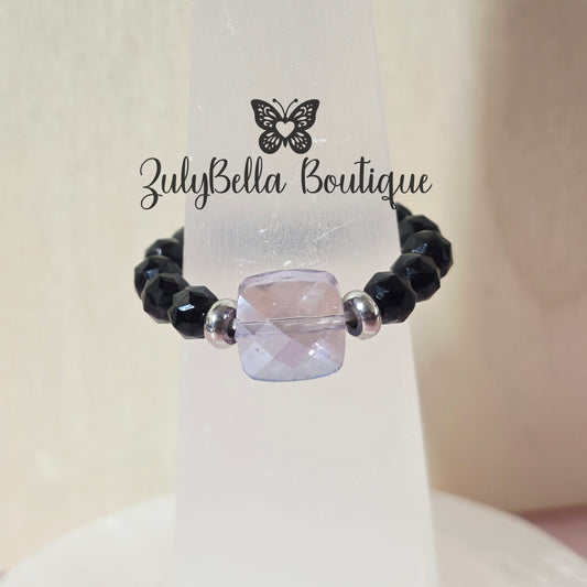 Beaded Ring - Lavender and Black - Size #7.5