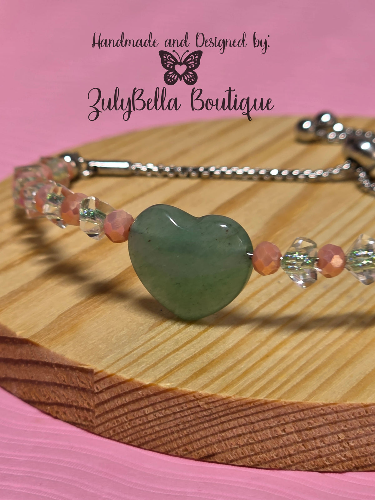 Jade Heart Adjustable Stainless Steel Bracelet