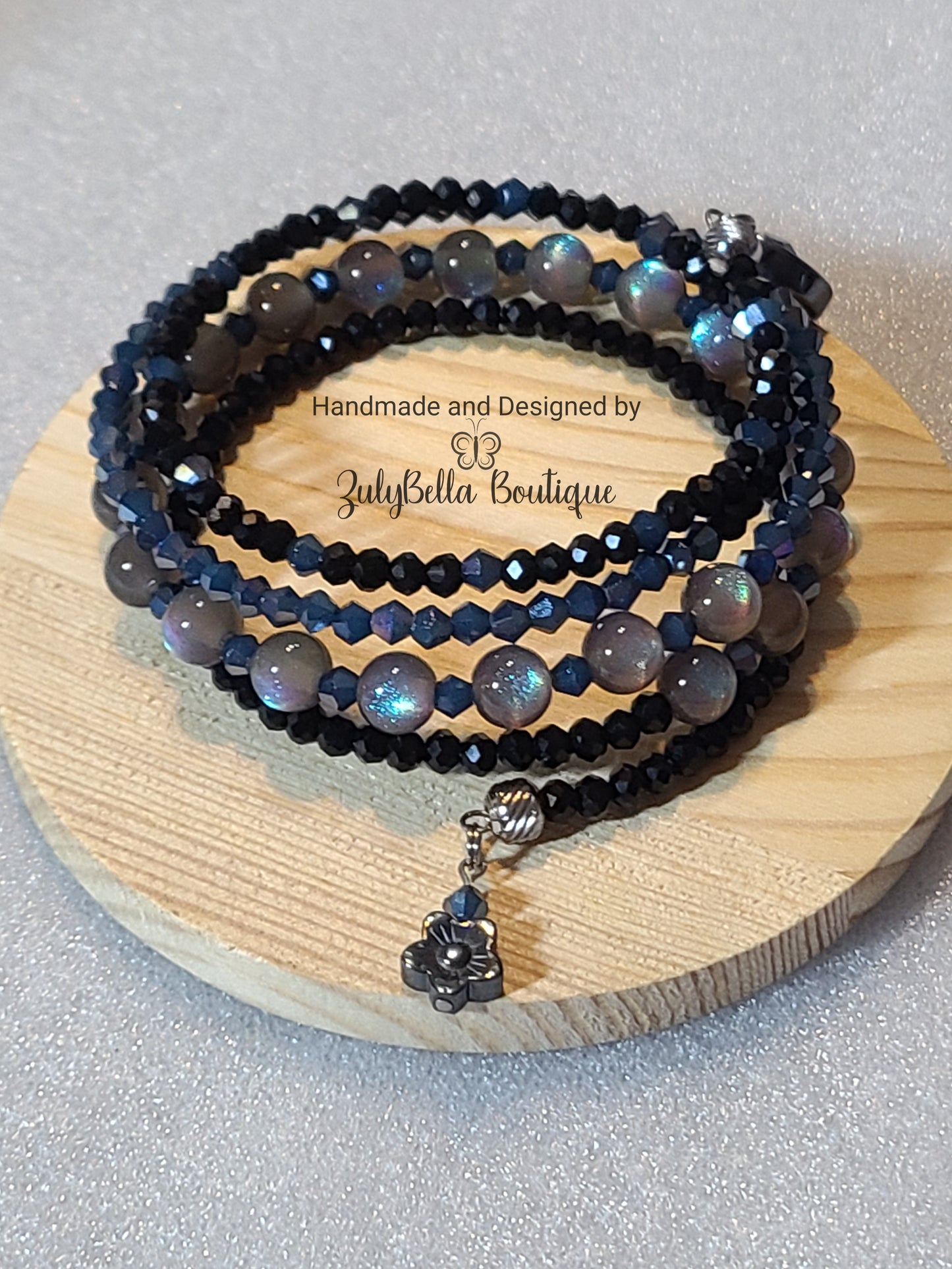 Memory Wire Wrap Bracelet and Earring Set - Denim Blue - XL
