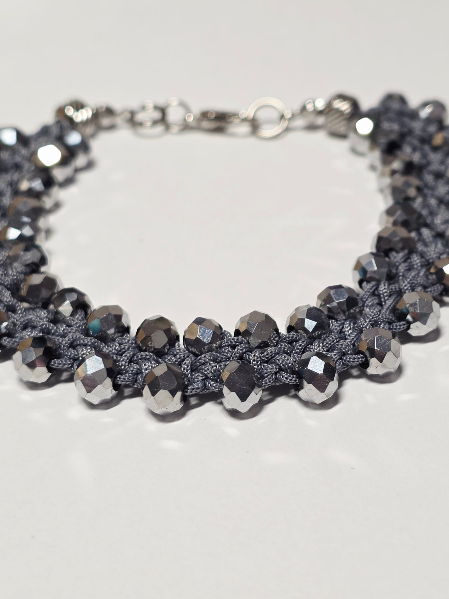 Turkish Crochet Bracelet- Gray / Silver - 8" Plus Size