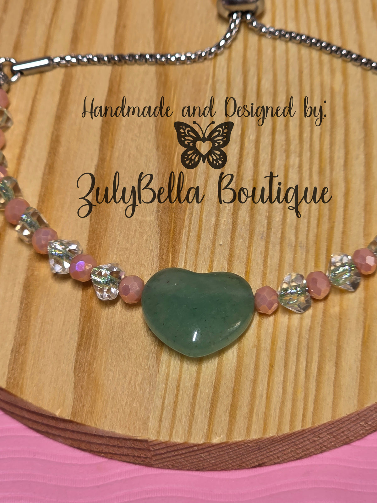 Jade Heart Adjustable Stainless Steel Bracelet
