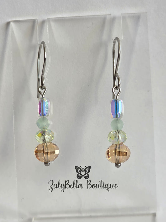 Dangle Sparkly Glass Earrings- Stainless Steel