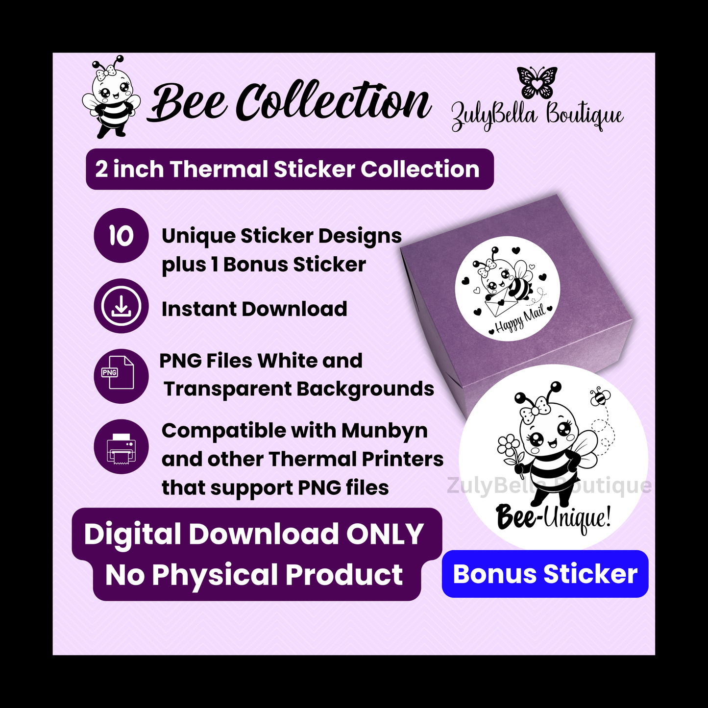 Bee Business Packing Sticker Collection | 10 Thermal Sticker PNGs | 2" Round Labels | Digital Download ONLY