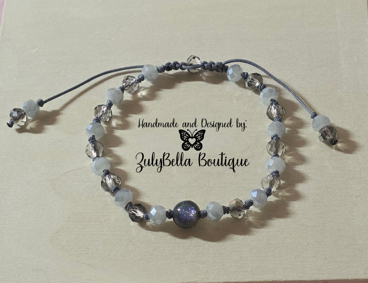 Beaded Cord Knotted Bracelet - Adjustable Slider - Grey