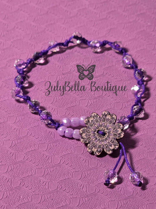 Knotted Cord Bracelet with Decorative Button Closure - Purple