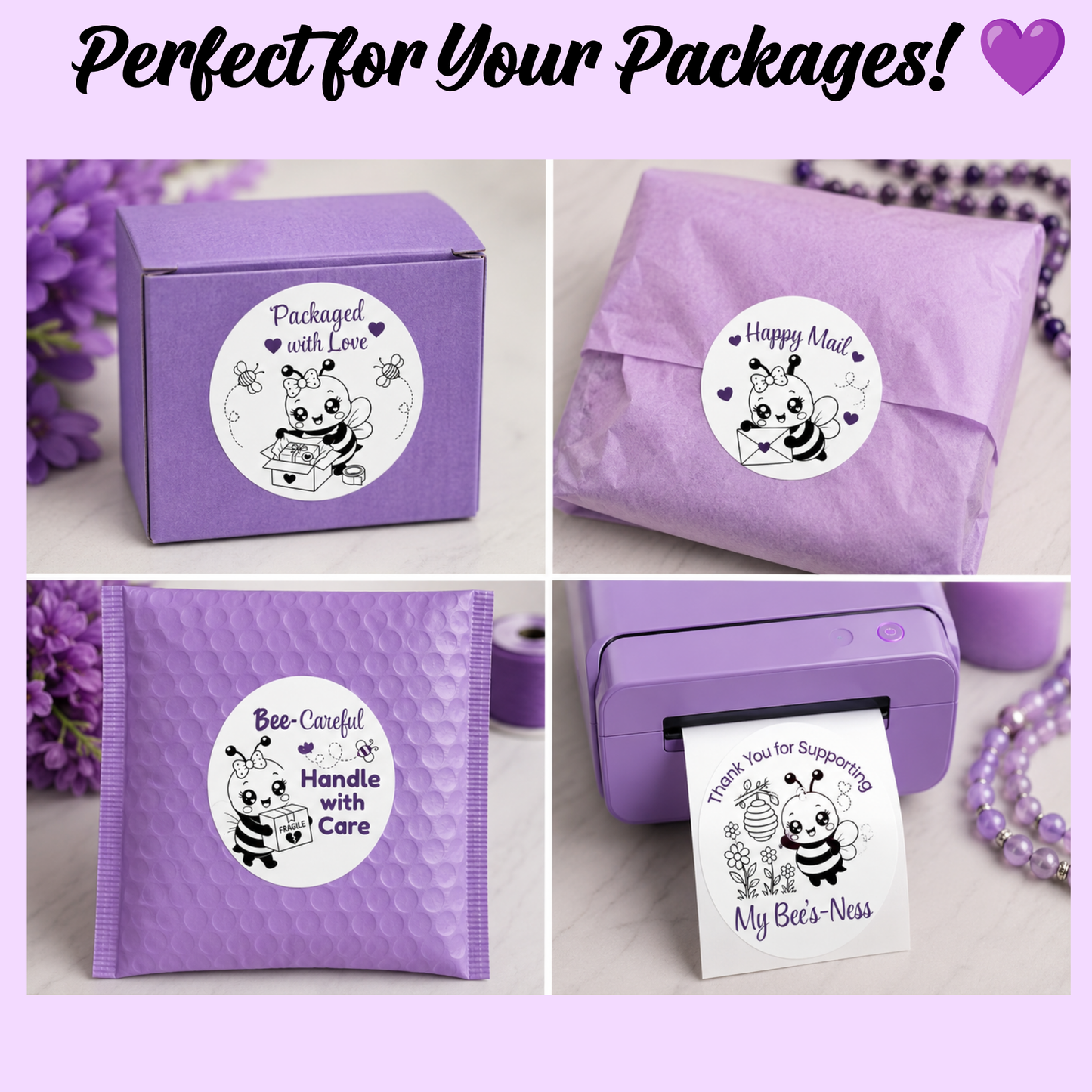 Bee Business Packing Sticker Collection | 10 Thermal Sticker PNGs | 2" Round Labels | Digital Download ONLY