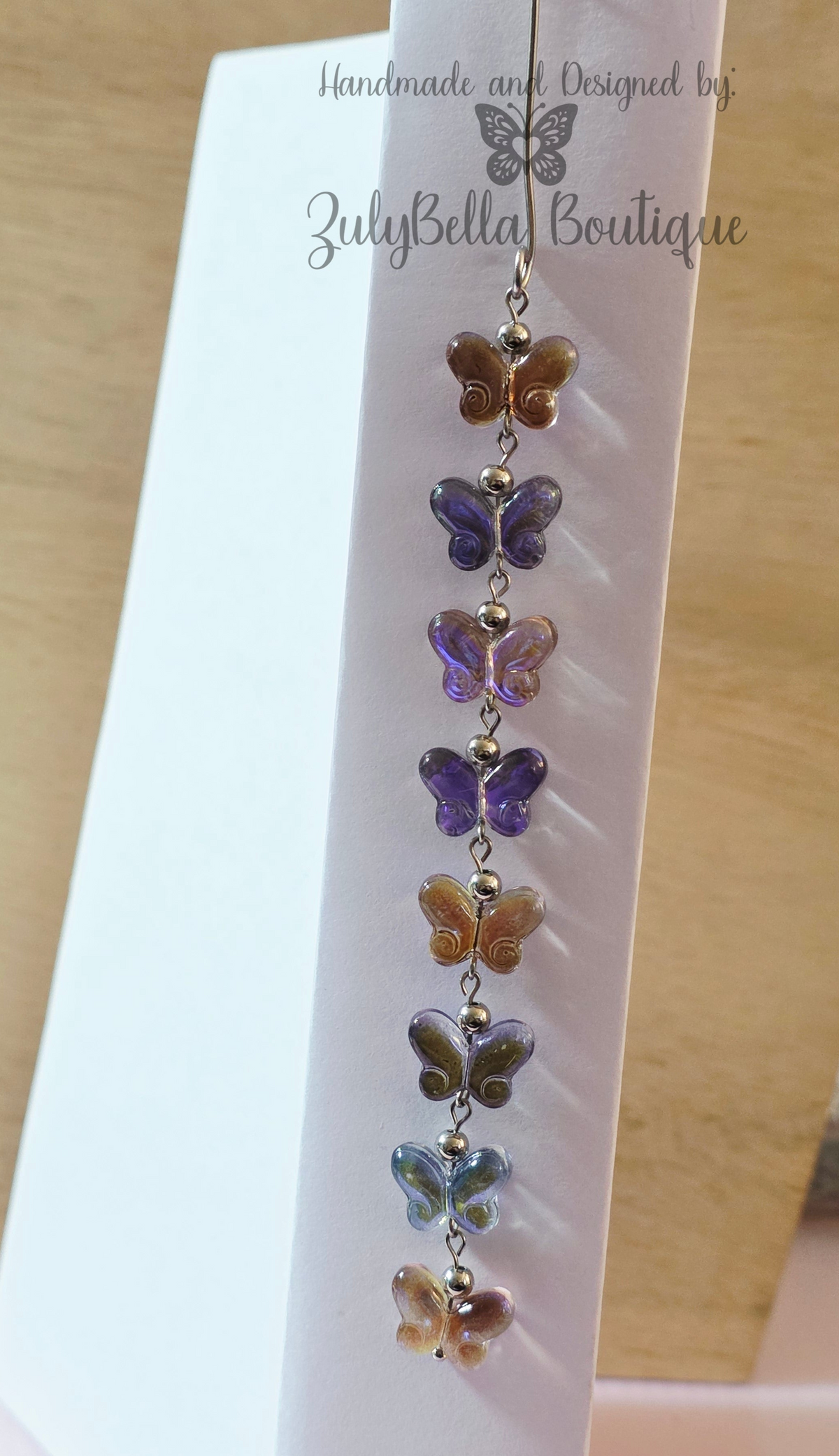 Wire Beaded Dangle Bookmark- Butterflies- Multi-color