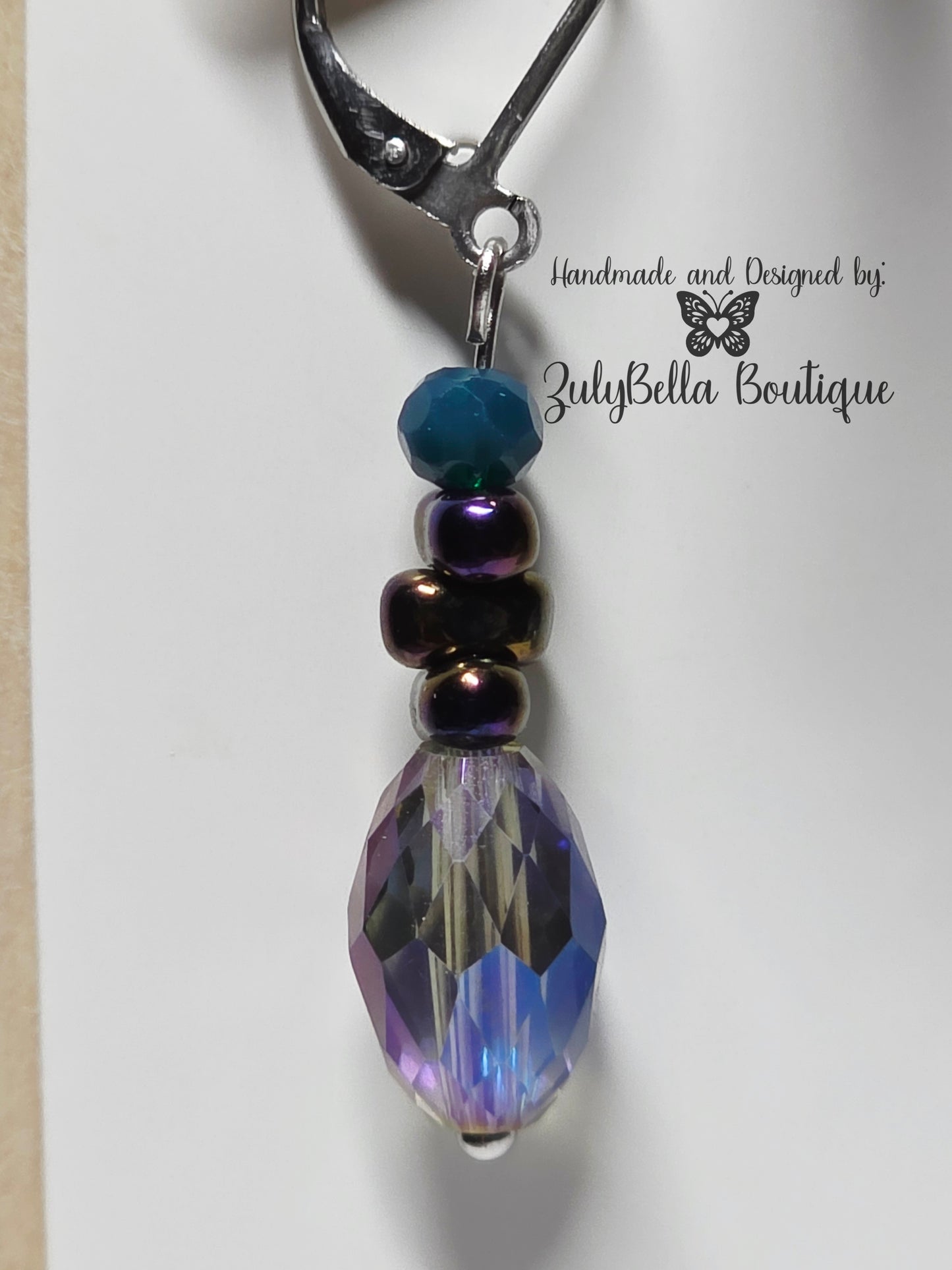 Dangle Earrings Faceted Purple Blue Ovals.