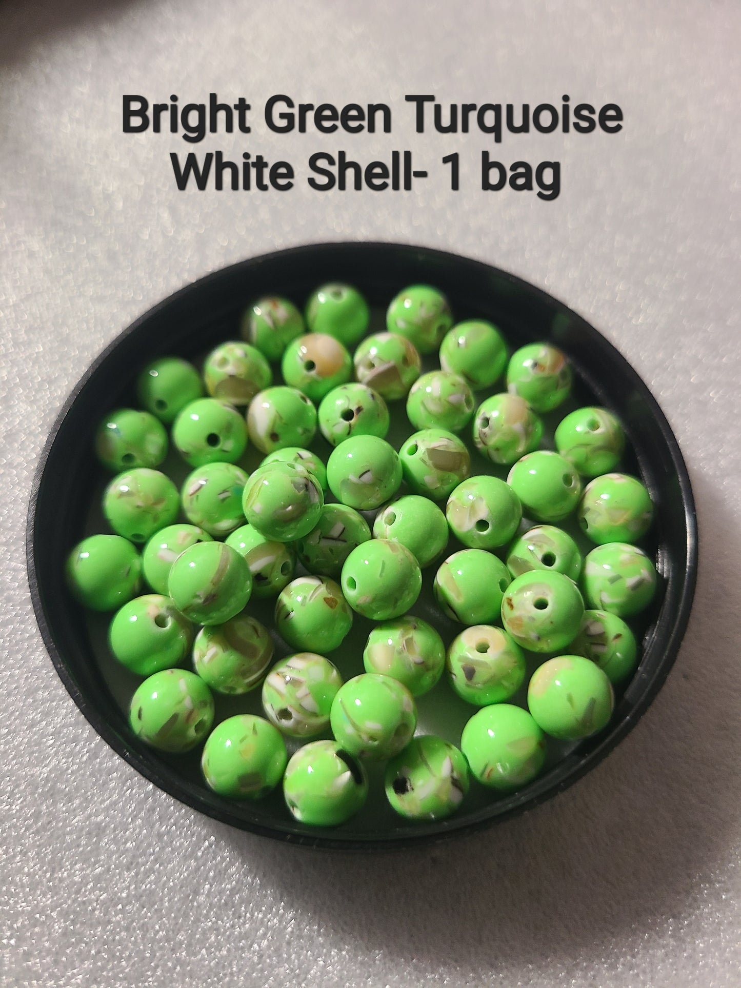 Green Shell Turquoise with white shell - 8mm Loose Beads - Qty: 48 - 50