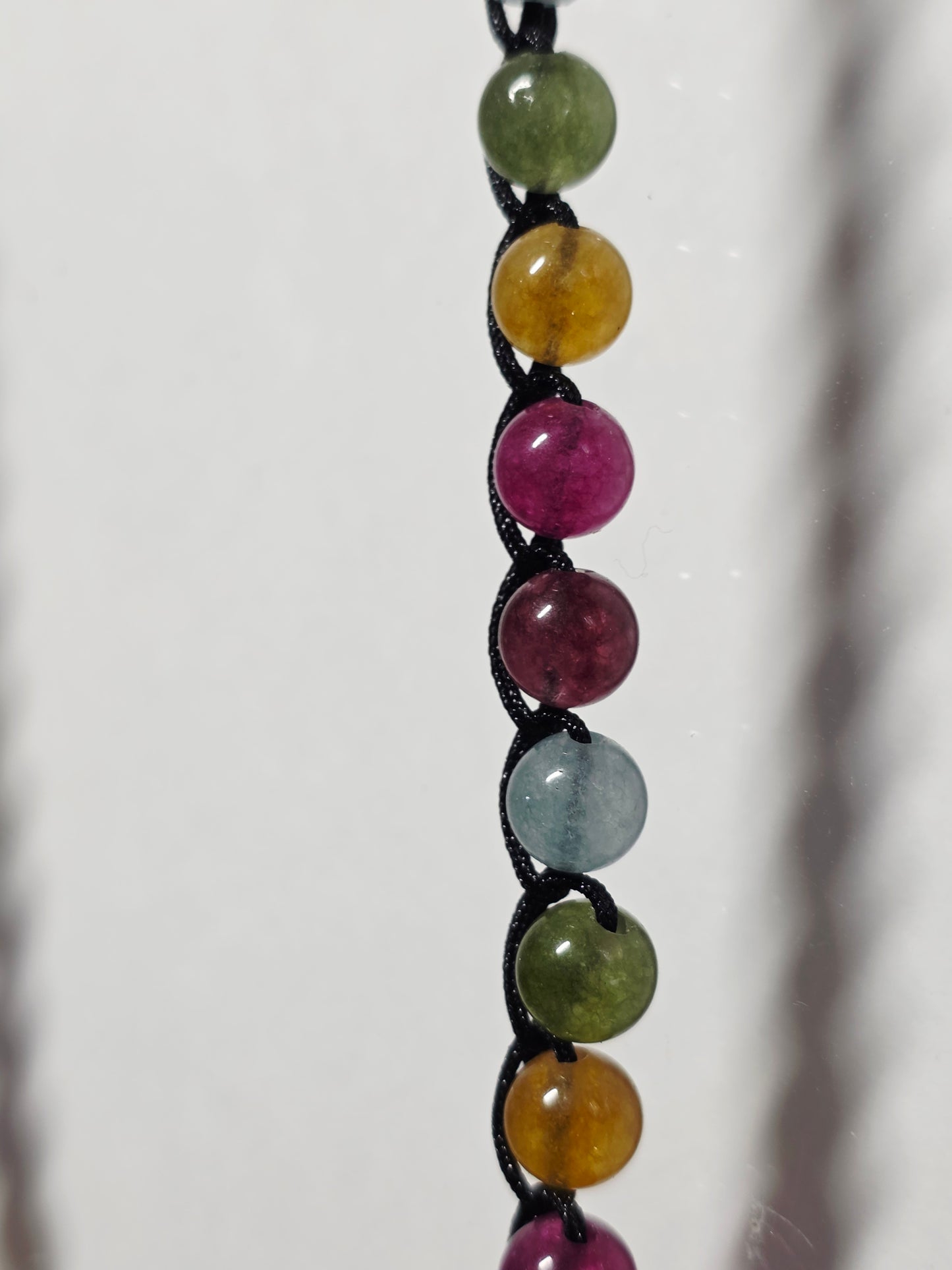 Tourmaline Chalcedony Crochet Beaded Necklace and Earring Jewelry Set
