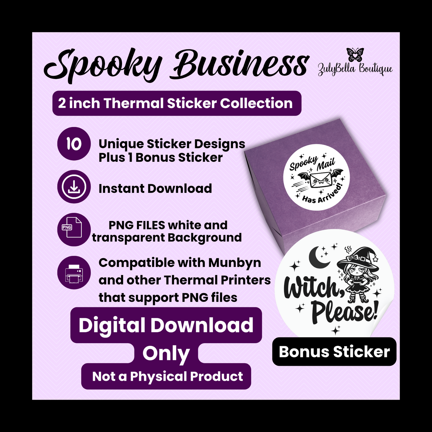Spooky Business Sticker Collection | 10 Thermal Sticker PNGs | 2" Round Labels | Digital Download ONLY