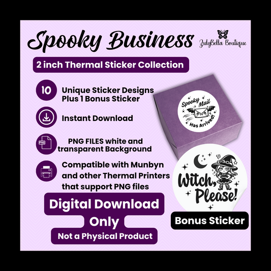 Spooky Business Sticker Collection | 10 Thermal Sticker PNGs | 2" Round Labels | Digital Download ONLY