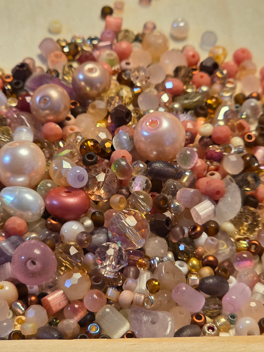 Peachy Mauve Glass Loose Bead Mx #1 - 45 grms.