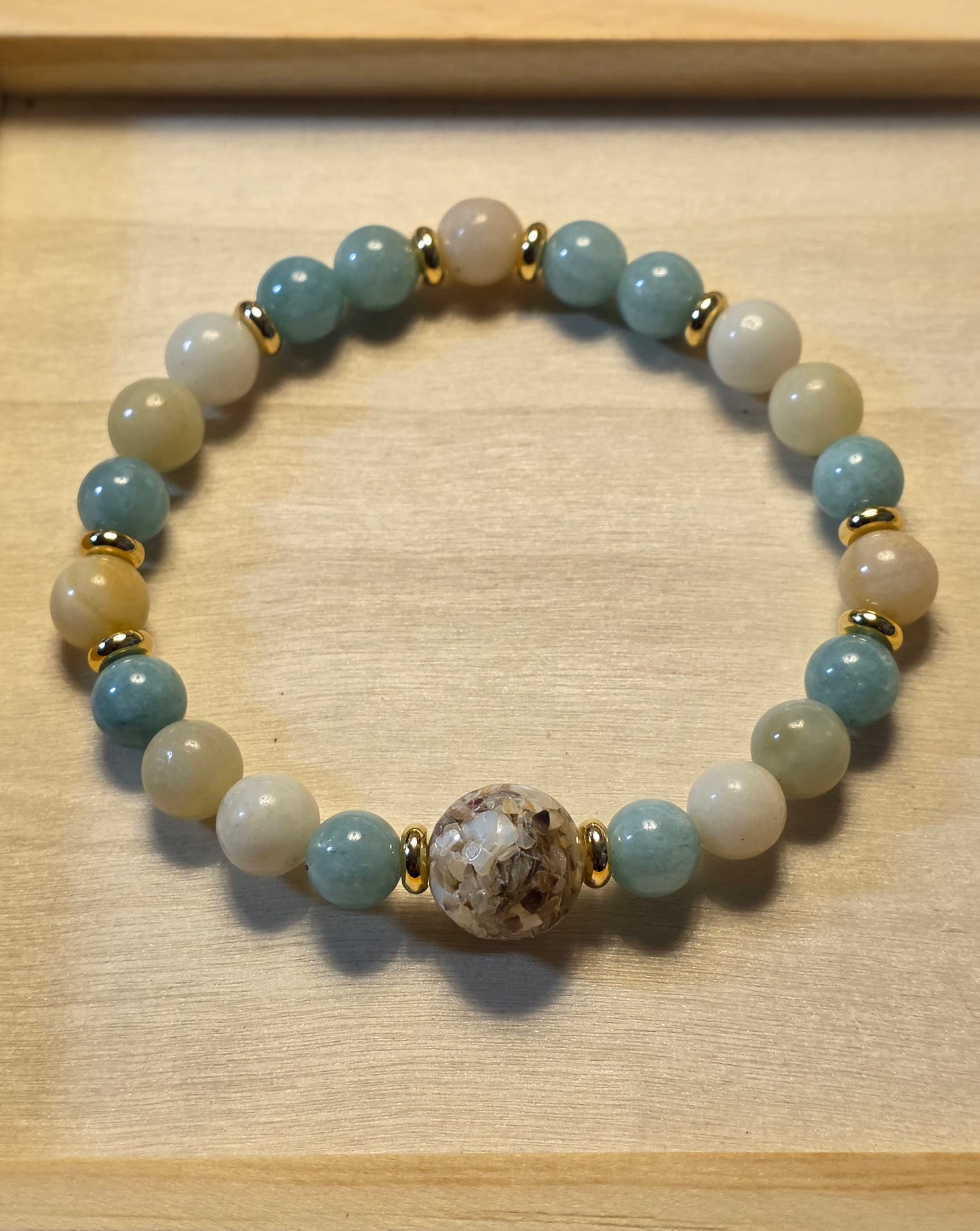 Celeste Jade - Resin Shell  Natural Gemstone Bracelet and Earring  Jewelry Set.