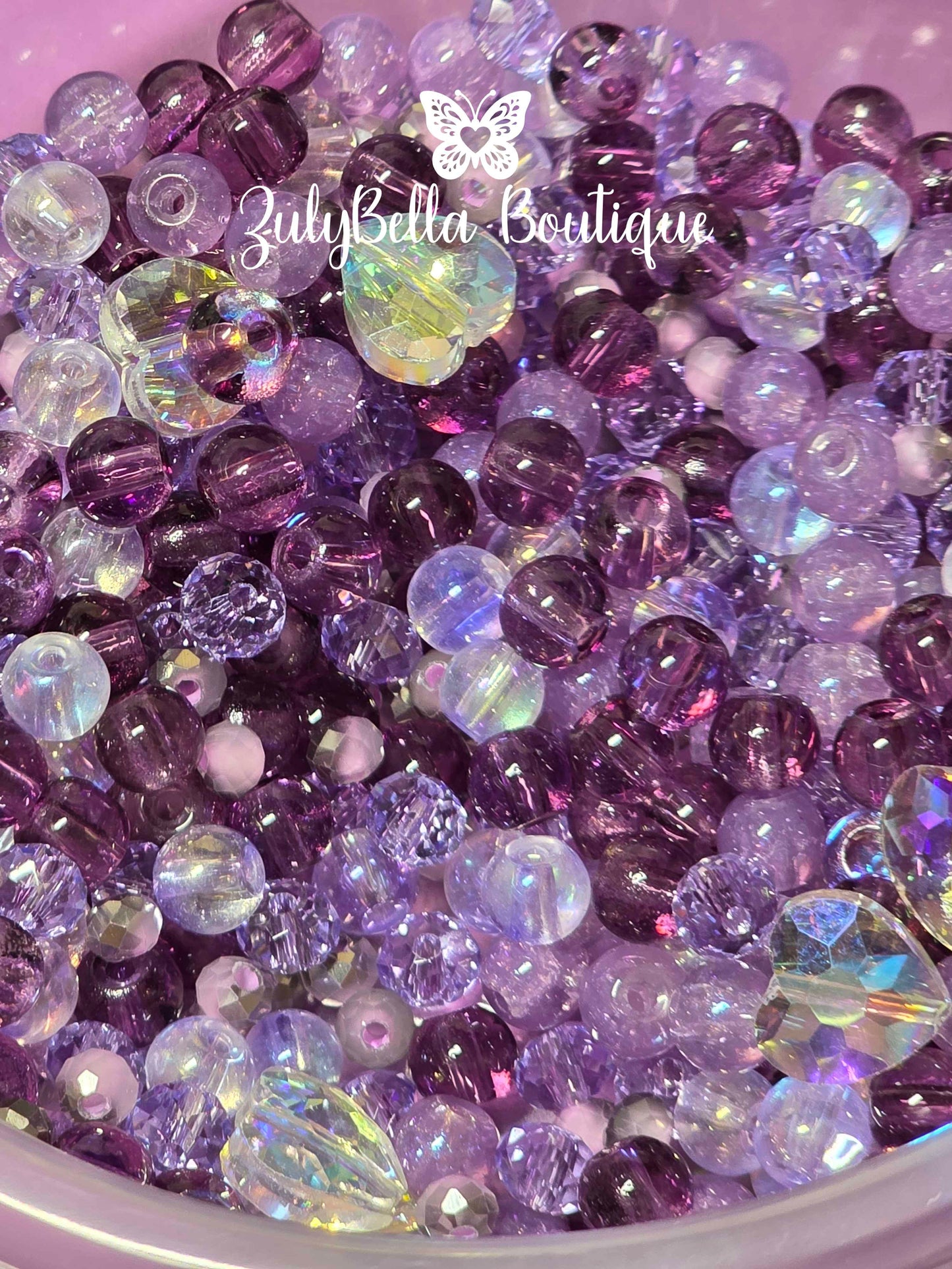 Violet Sweetheart Bead Mix - #2 - 60+grams- with Container
