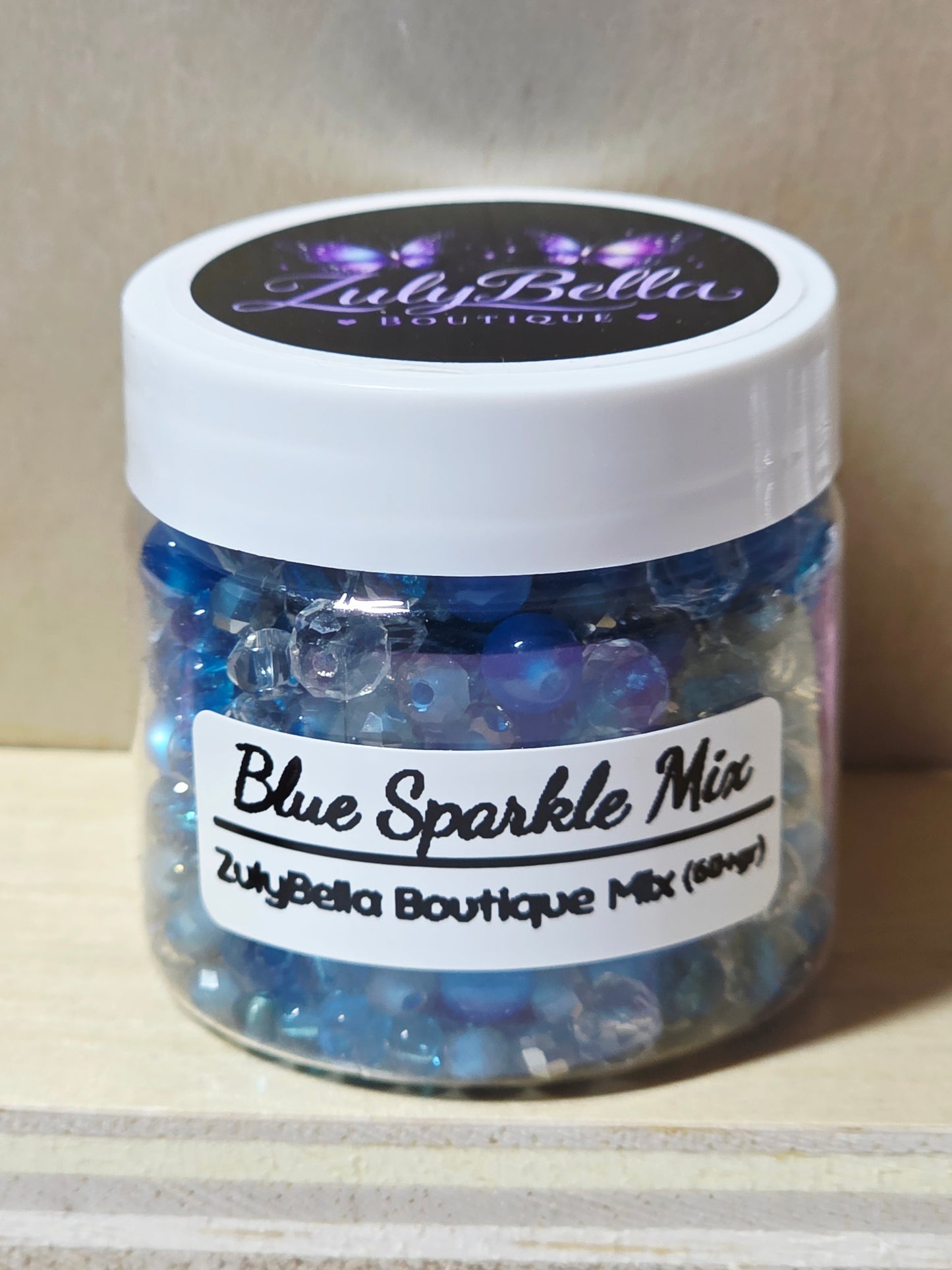 Blue Sparkle Bead Mix - #8 - 60+grams- with Container.